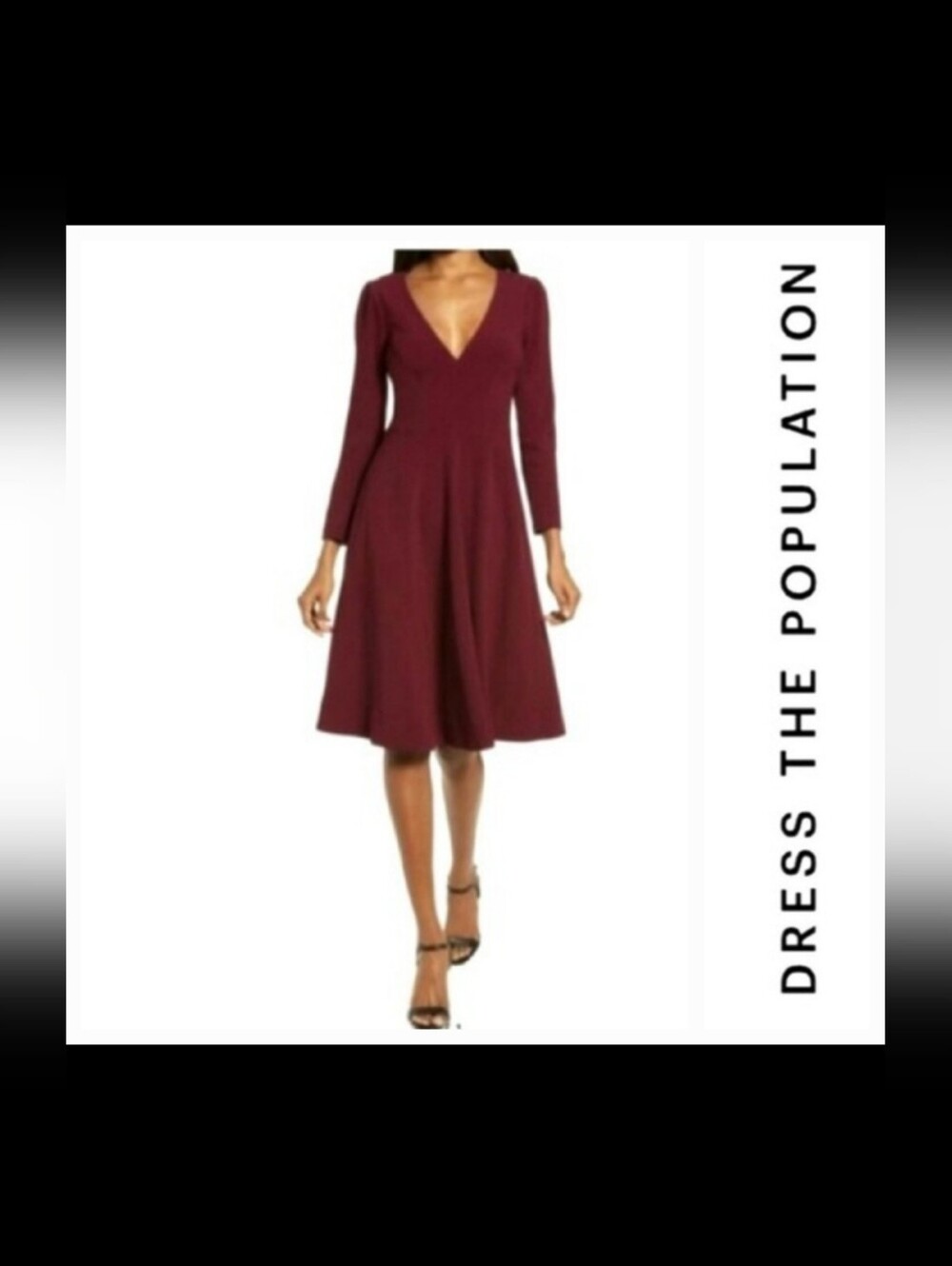 Dress the Population Catrine Dress Burgundy Long Sleeve Sz L NWT Fit-n-Flare